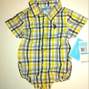 NWT☆U.S. POLO ASSN.☆ Striped Short Sleeve Button Down Collared Bubble Bodysuit☆